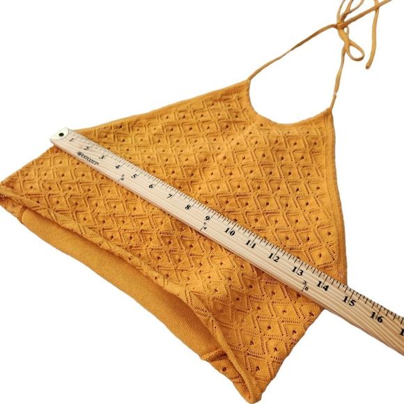 Glamorous Mustard Yellow Knot crochet Festival Halter Crop Top Medium - Picture 8 of 8